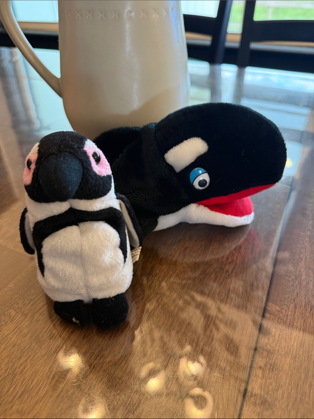 Vintage Plush Sea World Orca Hand Puppet with Small Penguin Plush